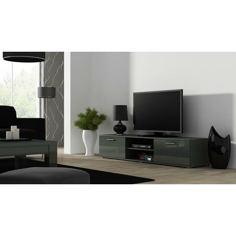 Caspian High Gloss GREY TV Cabinet Stand Entertainment Unit 180cm | Modern Design