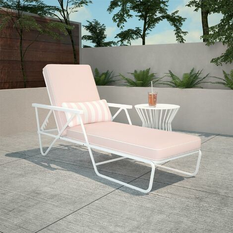 Novogratz Connie Outdoor Garden Patio Chaise Lounge Sun Lounger Pink