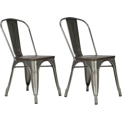 Fusion Metal Kitchen Dining Room Chair with Wood Seat Antique Gun - Set of 2