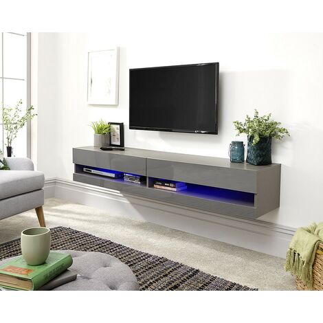 Galicia Wall Mounted Gloss TV Unit with LED - 180cm Grey