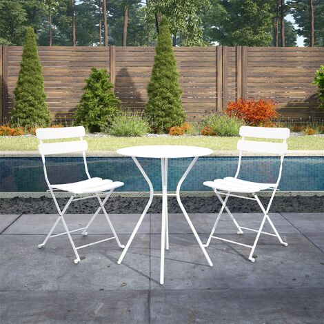 COSCO 3 Piece Bistro Set Outdoor Patio Garden Dining Table & Chairs White