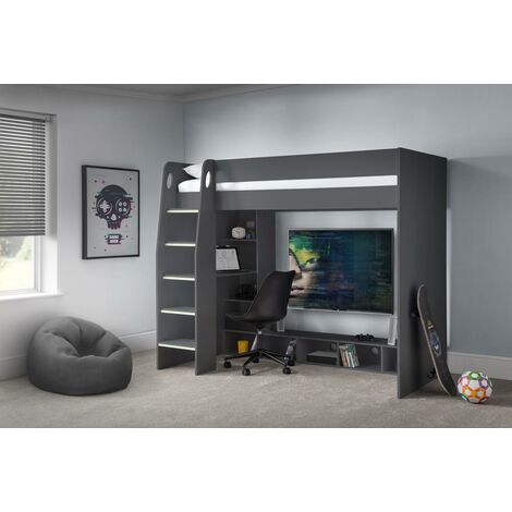 Rothbury Gaming Bed Desk & Storage Anthracite 3ft Single 90 cm