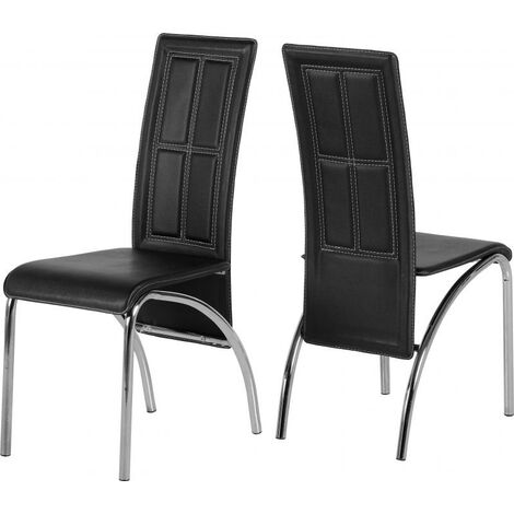A3 Dining Chairs Set of 2 Black Faux Leather & Chrome