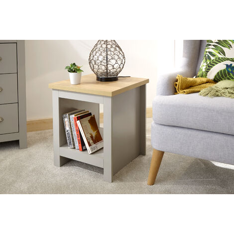 Lancaster Grey & Oak Top Side Table with Shelf