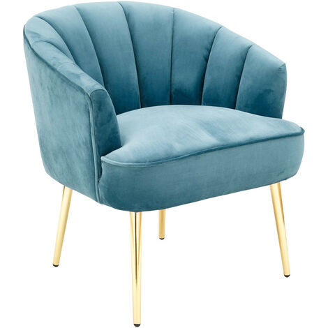 Pettine Modern Accent Chair - Plush Fabric Gold Effect Legs - Teal
