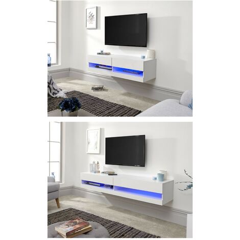 Galicia Wall Mounted Gloss TV Unit with LED - 120cm White