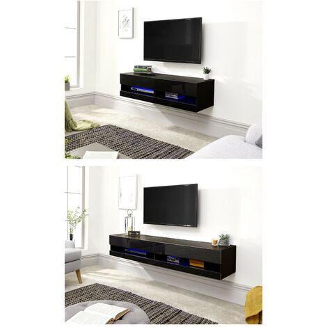 Galicia Wall Mounted Gloss TV Unit with LED - 120cm Black