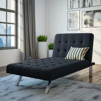 Emily Chaise Single Sofa Bed Button Tufted Navy Blue Linen