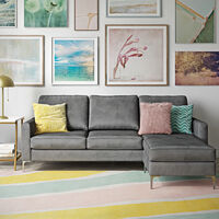 Novogratz Chapman Velvet Sectional Sofa With Chrome Legs Grey