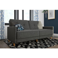 Andora Sprung Seat Sofa Bed Mid Century Contemporary Futon Linen Grey