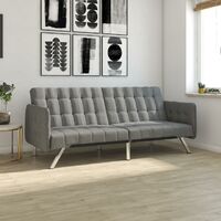 Emily Convertible Click Clack Split Back Sofa Bed Tufted Grey Linen