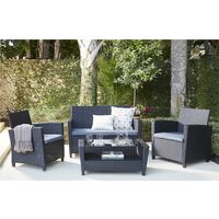COSCO Malmo 4 Piece Resin Wicker Rattan Outdoor Garden Set Black - Grey Cushions