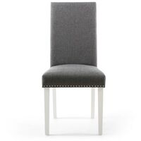 Shankar Pair Of Randall Stud Detail Linen Effect Steel Grey Dining Room Chair White Legs