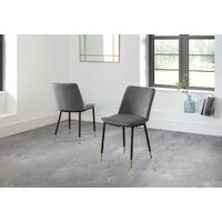 Jarrow Dining Room Chair Grey Velvet Fabric Upholstered