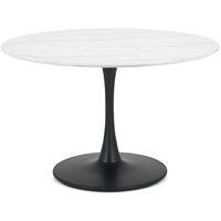 Sandiacre Round White Marble Effect Dining Table & Black Pedestal