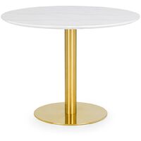 Bovey Round White Marble Effect Dining Table Gold Pedestal