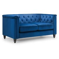 Chudleigh 2 Seater Sofa Blue Velvet Fabric Upholstered