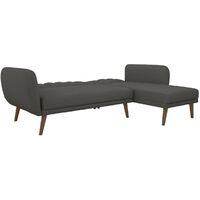 Novogratz Brittany Sectional Sofa Bed Left or Right Chaise Dark Grey Linen