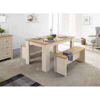 Lancaster Cream Dining Table & Bench Set with Oak Top - 150cm