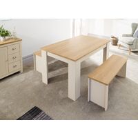 Lancaster Cream Dining Table & Bench Set with Oak Top - 150cm