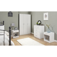 Panama 4 Piece Bedroom Set - 2x Bedside, Drawers & 3 Door Wardrobe - White