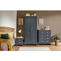 Lancaster Blue 3 Piece Bedroom Furniture Set - 2 Door Wardrobe, Drawers & Bedside
