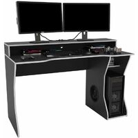 Birlea Enzo Computer PC Gaming Desk Silver Monitor Shelf Cable Tidy Tower Stand