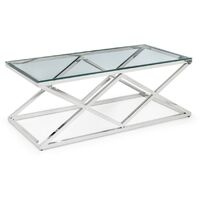 Hessle X Frame Coffee Table Clear Glass Chrome Metal Frame