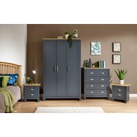 Lancaster Blue 4 Piece Bedroom Set - 3 Door Wardrobe, Drawers & 2x Bedside