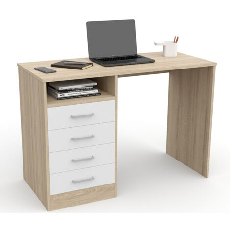 Escritorio con 4 cajones - Roble/Blanco