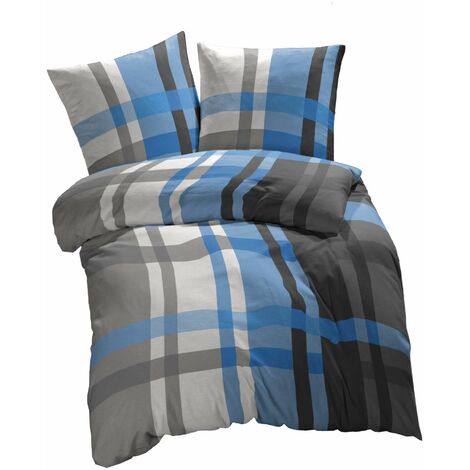 etérea Microfaser Bettwäsche Urban Check Blau 80×80 cm 1x Kopfkissenbezug