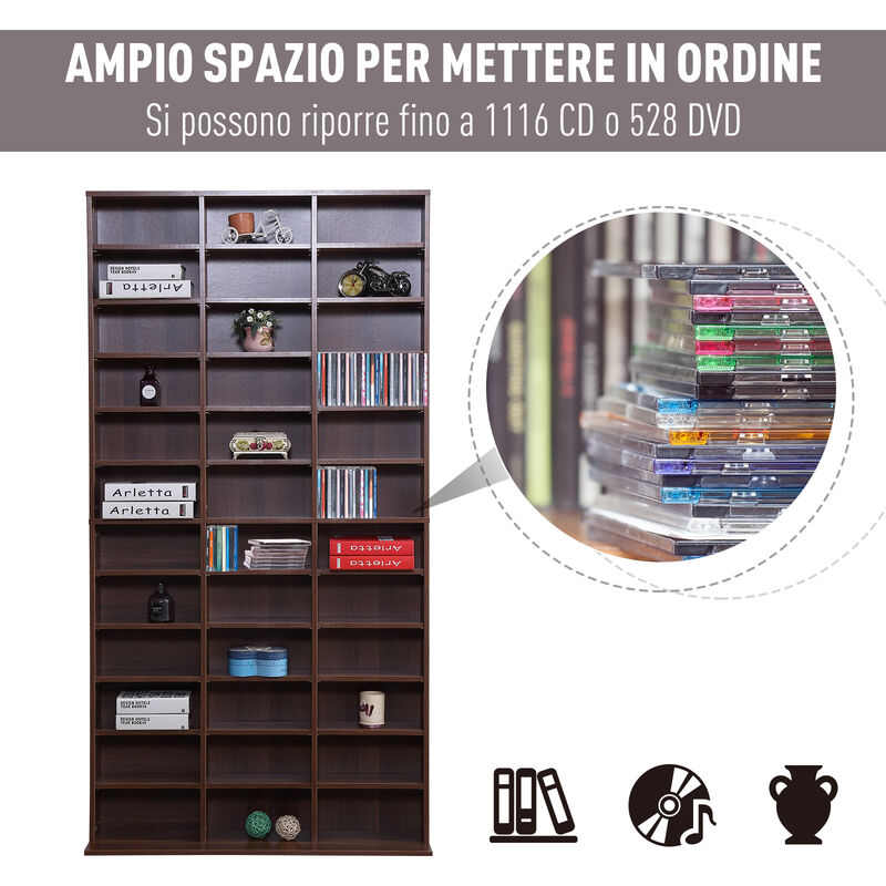HOMCOM Mobile Libreria Porta CD a Muro 24 Scompartimenti Regolabile in  Altezza 130.5 × 89 × 20cm Bianco : : Elettronica