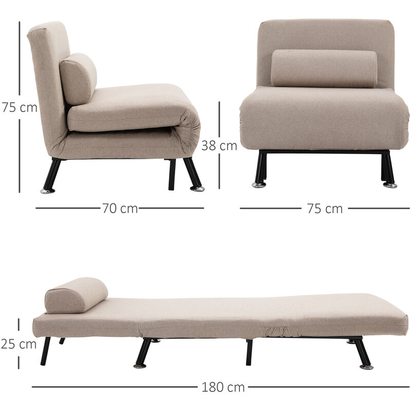 Poltrona Letto Singolo HOMCOM: Trasformabile In Comodo Letto, Schienale Regolabile E Design Moderno - Grigio Scuro - Foto 7