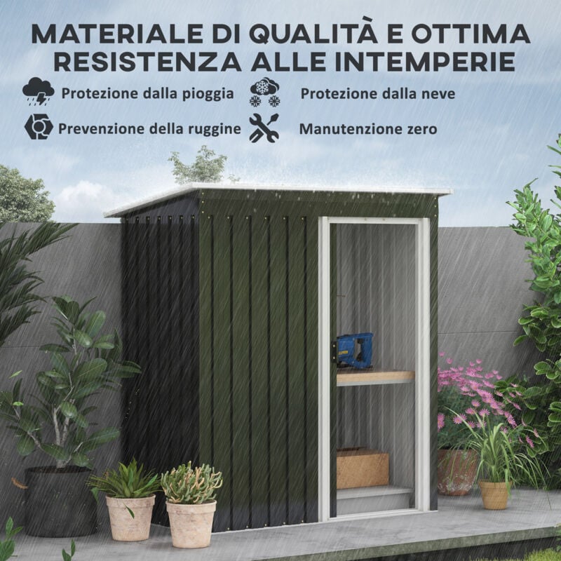 EASYCOMFORT Casetta Porta Attrezzi 1 Porta Scorrevole, Tetto inclinato  Acciaio Nero