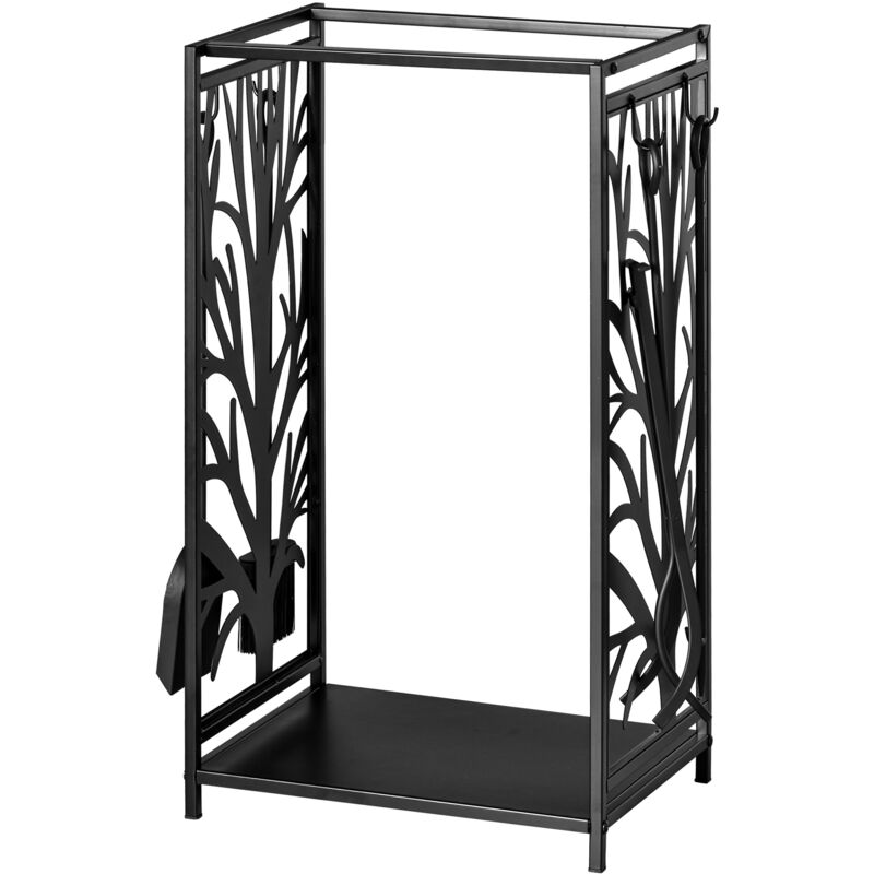 Portalegna Per Camino HOMCOM In Acciaio Nero - Con 4 Attrezzi, Porta Legna Da Interno/Esterno, Capacità 100kg - Foto 4