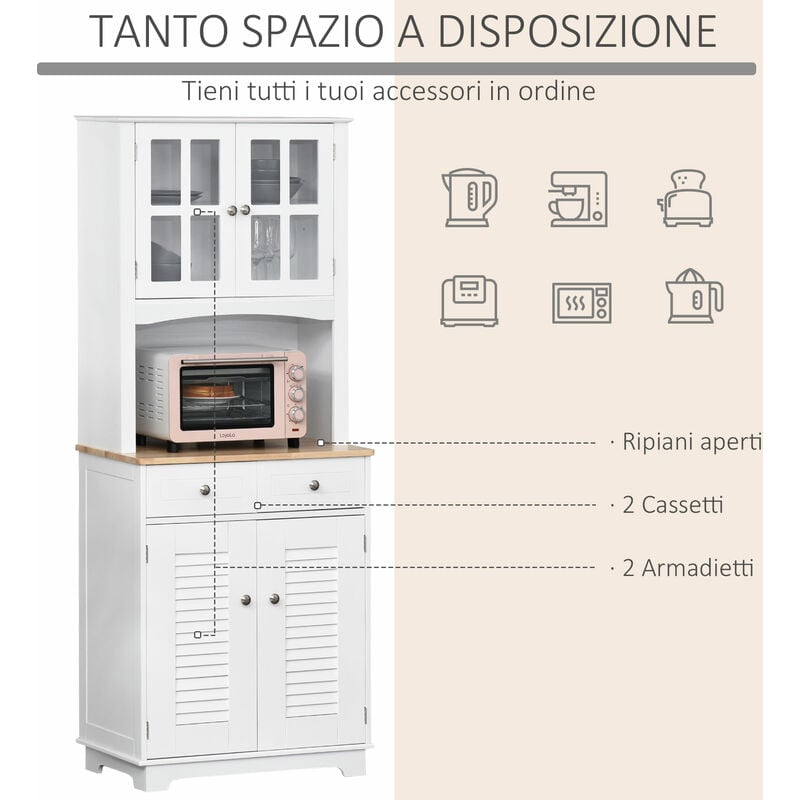 HOMCOM Credenza Alta per Cucina, Mobile Buffet in Legno Bianco, Armadio  Dispensa in Stile Classico, Bianco, 68x39.5x170cm