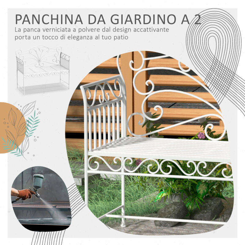 Panchina Da Giardino Outsunny In Ferro Vintage - 2 Posti Per Esterno - Foto 7