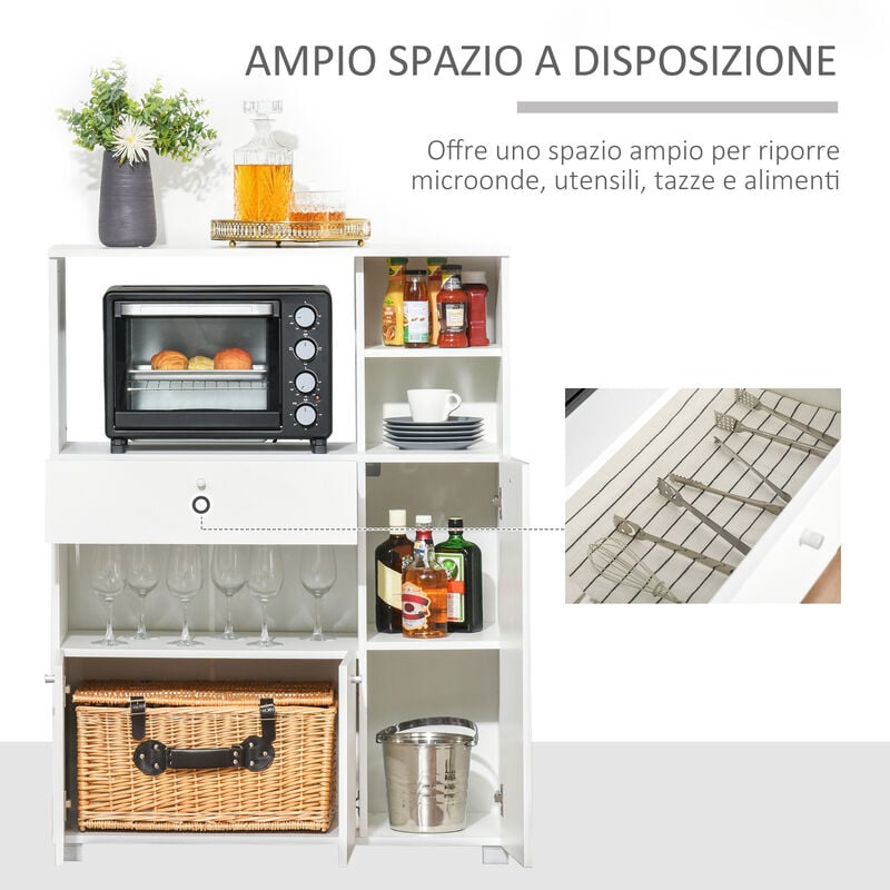 HOMCOM Mobiletto Cucina per Microonde con Armadietto e Ruote in Legno Bianco  - Shopping.com