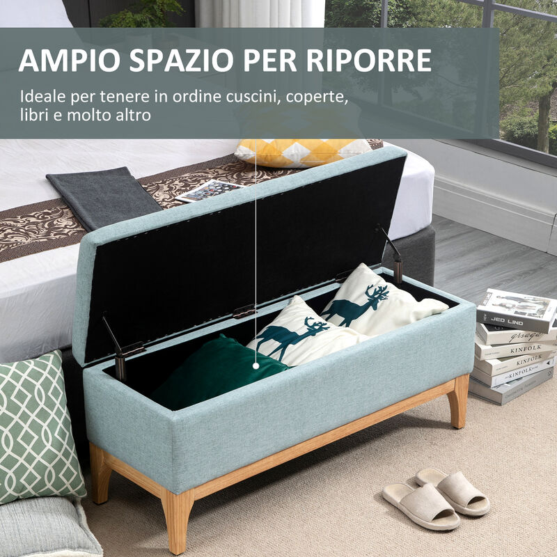 HOMCOM Panca Fondo Letto Imbottita con Rivestimento Effetto Lino e Gambe in  Legno, Ottomana per Camera da Letto e Ingresso Beige