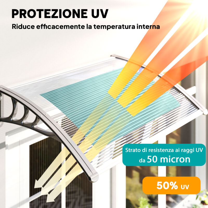 Tettoia Da Esterno In Policarbonato - Pensilina 100x75cm Per Balcone, Anti-UV E Antipioggia