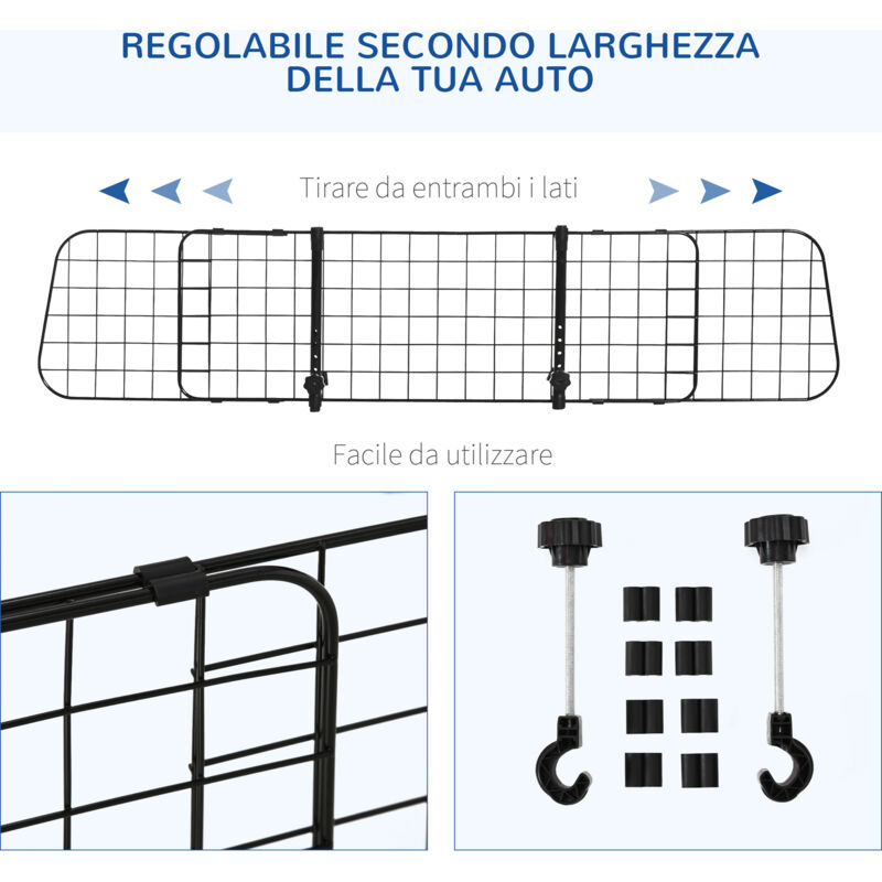 PawHut Griglia Divisoria Pieghevole per Auto, Dimensioni Universali, per  Cani e Animali Domestici, in Metallo e PVC, Nero Auto con