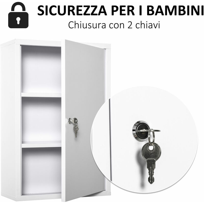 Armadietto da Bagno con Specchio e Illuminazione LED con 2-Porta (66 x 72 x 16,6 cm) | Bianco