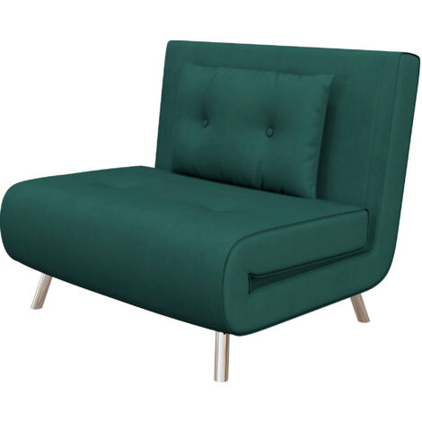 HOMCOM Poltrona Letto Singolo 3in1 in Velluto Schienale Reclinabile Verde Scuro