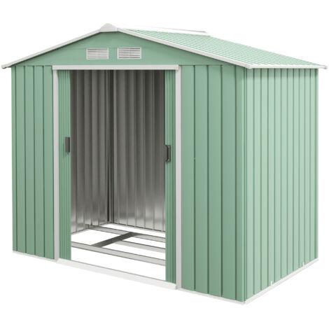 Outsunny Casetta Porta Utensili in Lamiera con Porte Scorrevoli Verde Chiaro