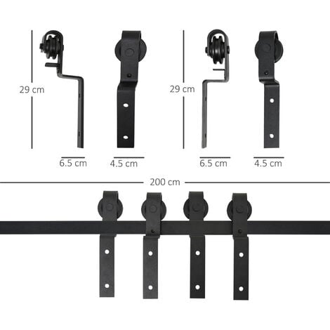 HOMCOM Kit per Porte Scorrevoli Completo in Acciaio al Carbonio Nero