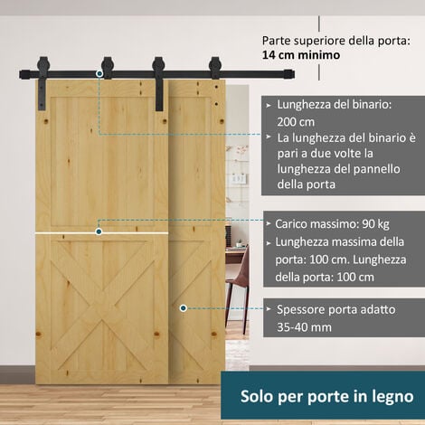 HOMCOM Kit per Porte Scorrevoli Completo in Acciaio al Carbonio Nero