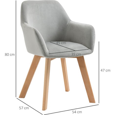 HOMCOM Set 2 Sedie per Sala da Pranzo in Velluto Imbottite con Braccioli Grigio