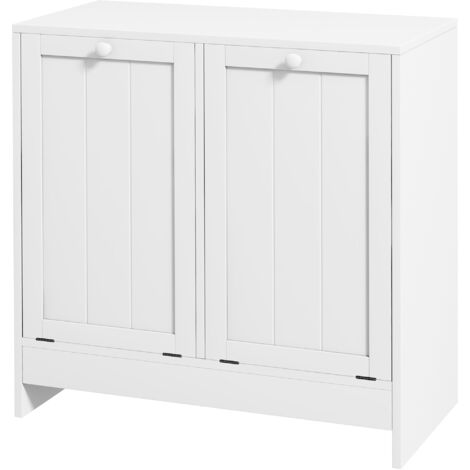 kleankin Mobile Bagno Portabiancheria in Legno con 2 Scomparti a Ribalta Bianco