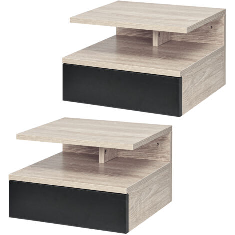 HOMCOM Set 2 Comodini Sospesi Moderni con Mensola e Cassetto Rovere e Nero