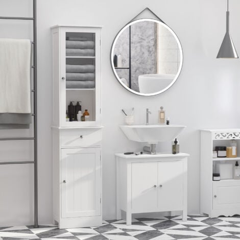 kleankin Colonna Bagno Salvaspazio con Armadietto, Cassetto e Ripiani Bianco